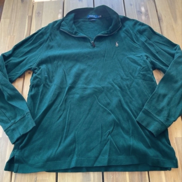 Polo Ralph Lauren Mens Blue Label Forest Green Estate Rib Quarter Zip Sweater L - Picture 1 of 4